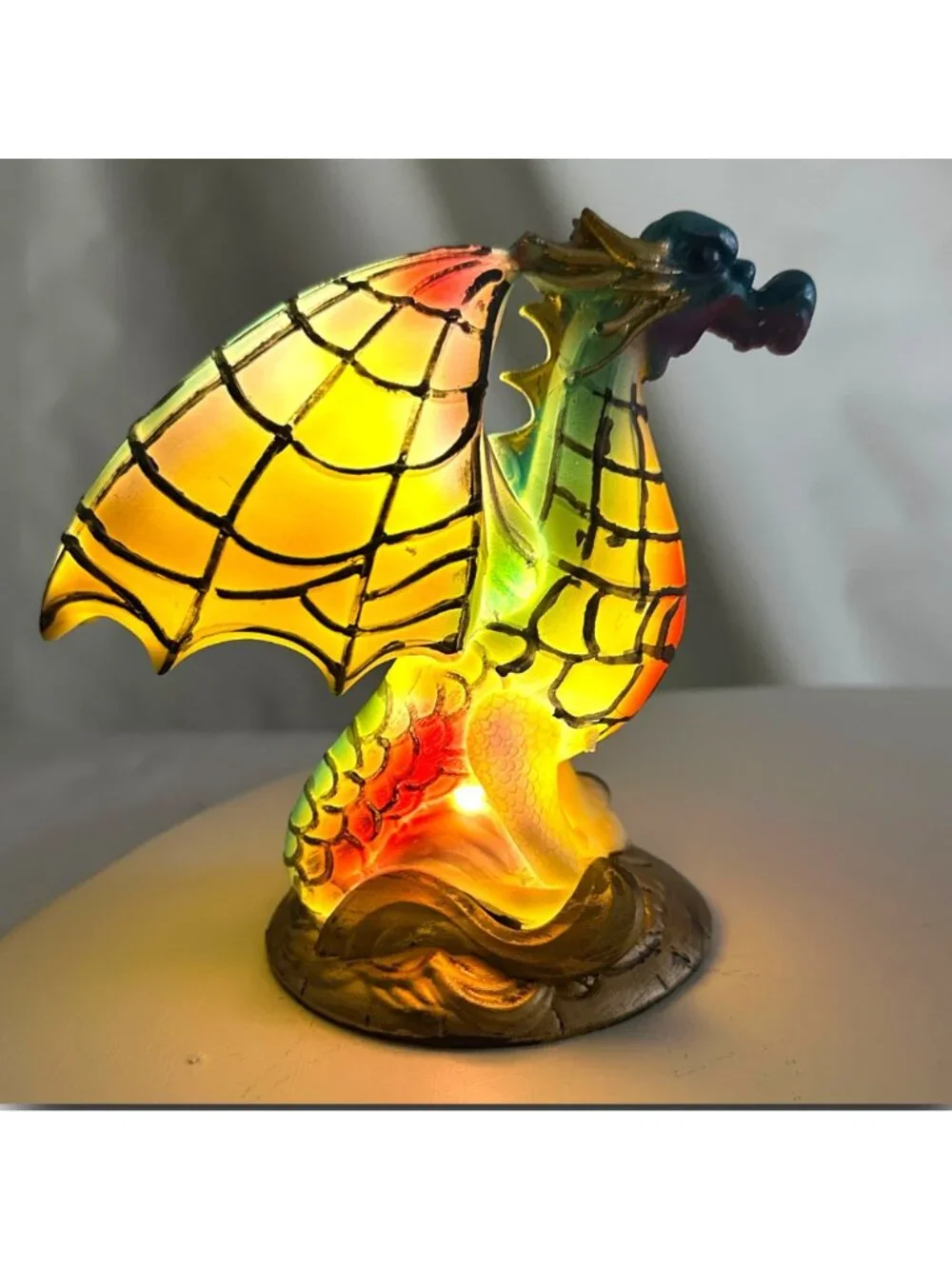Hand-Painted Multicolor Dragon Lamp Figurine - 10